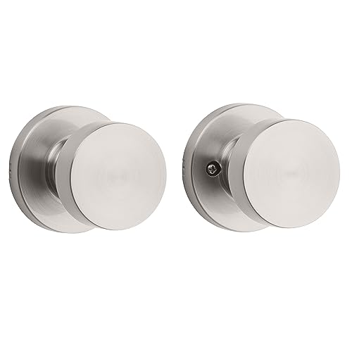 Image of Kwikset Pismo Door Knob Set, 10 Pack with 5 Non-Locking Passage and 5 Locking Keyless Privacy Handles, with Round Rose, Featuring Microban Protection in Satin Nickel