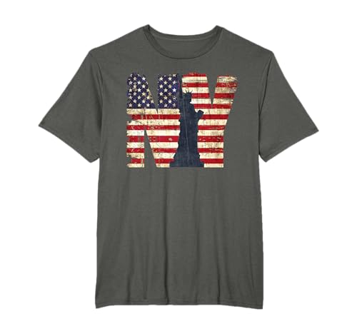 Vintage New York City with USA Flag Tee Shirt, New York City Maglietta