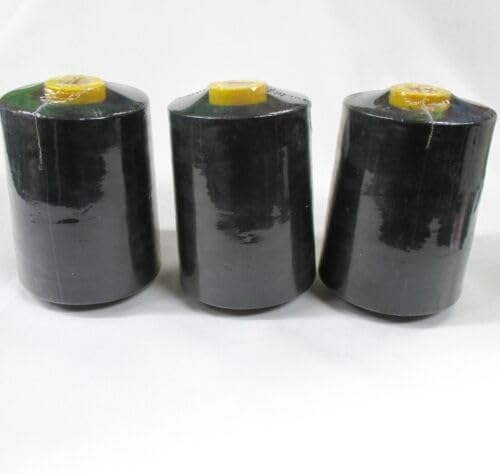 3 Large Cones of Polyester Threads for Sewing Quilting Serger Black Fabric