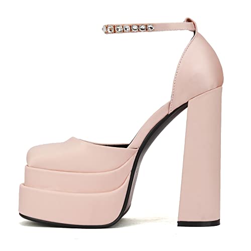 Image of THESHY Womens Platform Chunky High Block Heels Ankle Strap Buckles Wedge Dress Pumps Fashion Shoes for Women