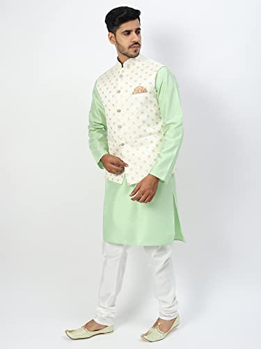 Image of Uri and MacKenzie Men's Silk Blend Kurta Pyjama with Stylish Embroidered Ethnic Jacket