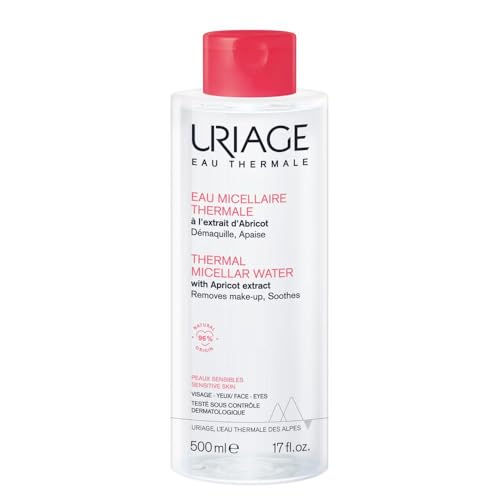 Uriage Agua Micelar Termal para Piel Sensible - Rostro y Ojos - 3 en 1: Limpia, Desmaquilla y Calma - Sin aclarado - Aroma Afrutado y Floral - 96% Ingredientes de Origen Natural - 500ml
