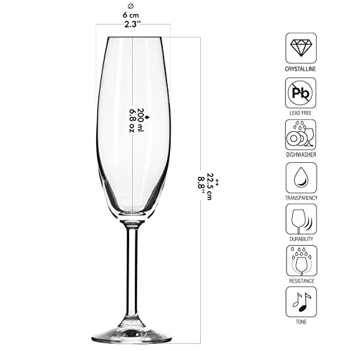 Krosno Crystal Champagne Flute Glasses | Set Of 6 | 6.8 Oz | Venezia Collection | Perfect For Home, Restaurants And Parties | Dishwasher Safe #TOP1