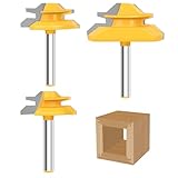 Pynsseu 45 Degree Lock Miter Router Bit 1/4 Inch Shank 3 Pcs Joint Router Bit Set, Carbide Steel Router Bits for Woodworking, Wood Milling Cutter for Making Miter Joint 1/2', 5/8', 3/4' Cutting Height
