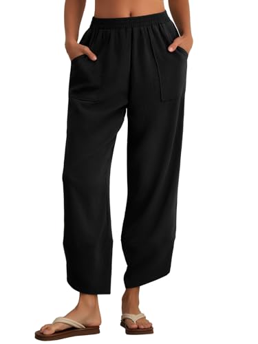 Feiersi Womens Baggy Wide Leg Pants Elastic Waisted Casual Palazzo Harem Pants Summer Beach Trousers3