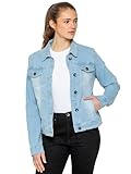 989Zé ENZO Womens Designer Denim Jacket Ladies Stretch Casual Button Up Western Classic Jeans Coat (M, Light Blue)