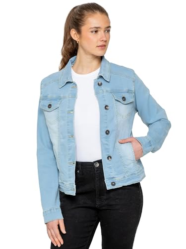 989Zé ENZO Womens Designer Denim Jacket Ladies Stretch Casual Button Up Western Classic Jeans Coat (M Light Blue)