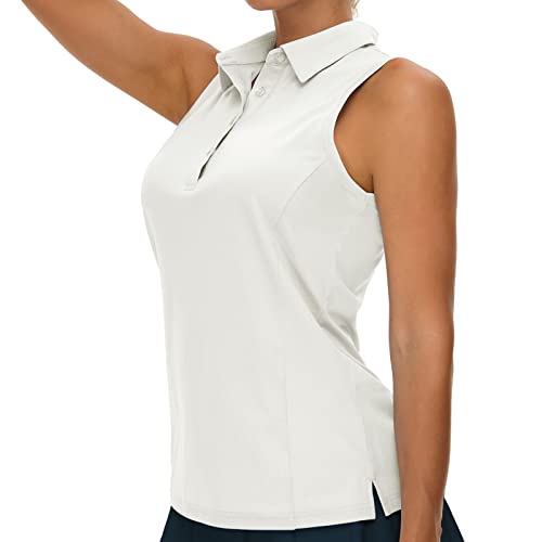 Casei Women's Sleeveless Golf Polo Shirts Upf 50+ Quick Dry Collared Polo Shirts Athletic Tank Tops Shirts,White M #TOP3