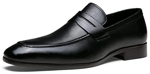 Jouesn Men's Dress Shoes Premium Leather Penny Loafers for Men Slip-On Formal Dress Loafers for Men(AMY9030A Black 11)