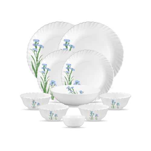 Image of La Opala Opal Glass Crockery | for Family of 2 | Dinner Set 10 pcs Blue Florets | Plates & Bowls for Dining | Microwave Safe | 100% Vegetarian | Extra Strong | Extra Light & White