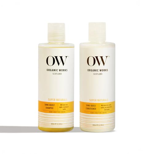 Organic Works Shine Boost Shampoo and Conditioner Set (300ml X 2) – With Aloe Vera, Nettle, Rosemary – Natural,Organic, Frizz Control & Breakage Defence–Paraben-Free Haircare Set for All Hair Types