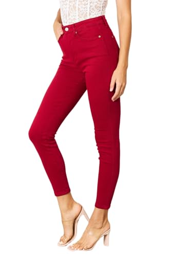 Judy Blue High-Waist Skinny Jeans Pomegranate Red | Tummy Control Garment Dyed – Sophisticated Country Chic 88760-2
