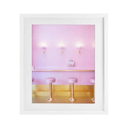 Stupell Industries 'Pink Retro Dessert Parlor'�A�t���[���v�����g�A���_�[�K���X���A�z���C�g�A40.5 x 46.8cm�A�|���₷�����A�č����ALISH Creative