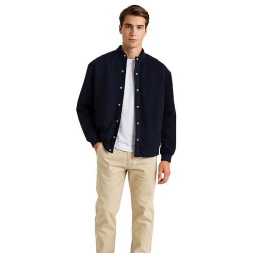 Image of Vasego Regular Fit Long Sleeve Button Down Collar Oxford Shirt for Men | Comfortable and Breathable Light Stretch Casual Stylish Cotton Shirt for Everyday Wear Navy