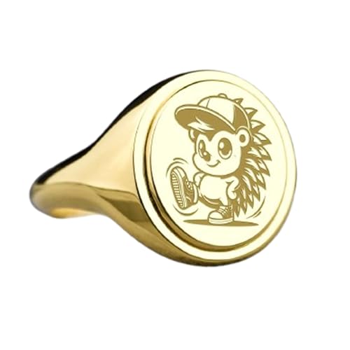 Bague hérisson en argent 925 et or | Chevalière ovale LKDR_0462 taille 5 à 12.5 US