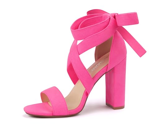 Strappy Heels for Women Chunky Heels High Heeled Sandals with Lace Up Fahsion Casual Nude Block Heel Sandals