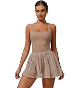 ABOCIW Womns Square Neck Mesh Hem Tennis Dress Built in Bra and Shorts Racerack Workout Golf Athl...