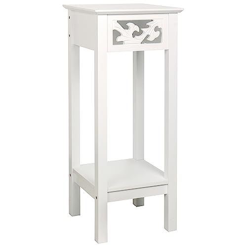 eHemco Plant Decorating Stand End Table Side Table with Storage Shelf, 10 by 10 by 23.7 Inches, White