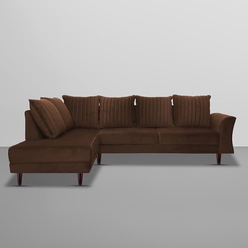 Image of Gratly LHS 4 Seater L Shape Sofa Set for Living Room (Brown Colour) Premium Fabric Sofa