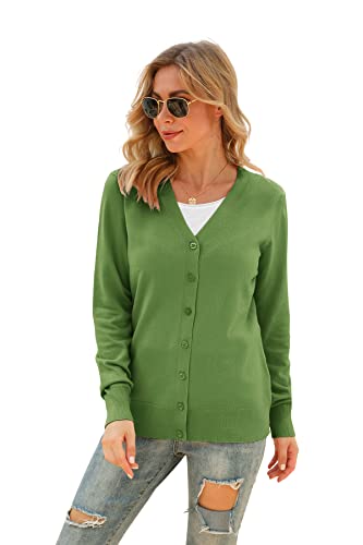 Image of VIISHOW Women Long Sleeve Button Down V Neck Lightweight Basic Knit Sweater Cardigan