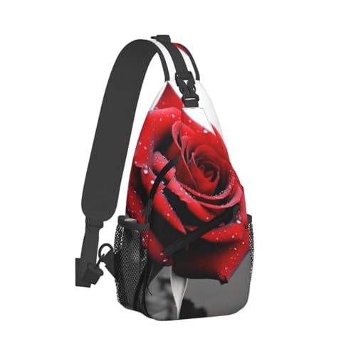 Mochila bandolera cruzada negra con diseño floral para senderismo miniatura 2