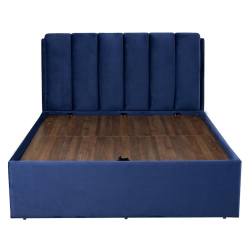 Image of Wakefit Bed | Queen (78 X 60) Solid Wood Bed, Upholstered, Hydraulic, 3 Year Warranty - Antho - Velvet Blue