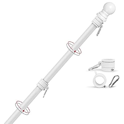 Yeesun Flag Pole,6FT Flagpole Kit for 3’ x 5’ American Flag-360° Tangle Resistant Technology,Stainless Steel Professional Outdoor Flag Pole for House Truck & Boat Use (Without Bracket,White)