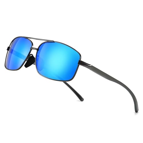 SUNGAIT Lunettes de soleil polarisées rectangulaires légères UV400 Protection Gunmetal/Bleu Mirror 2458