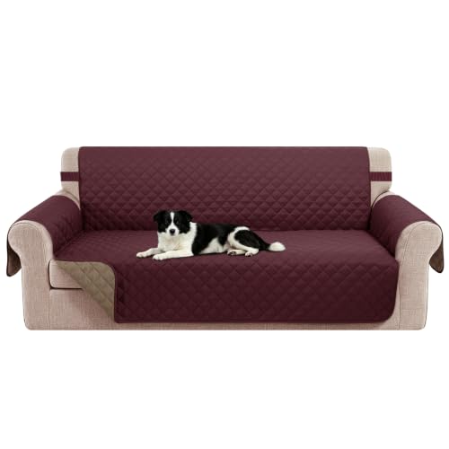 Luxshare Home Reversible 4 Seater Sofa Cover, Burgundy/Camel