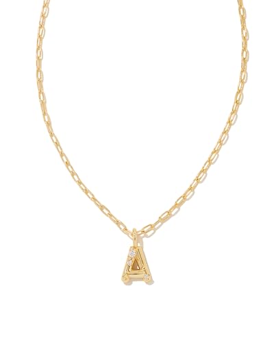 Kendra Scott Crystal Letter A Short Pendant Necklace 14k Gold-Plated Brass Fashion Jewelry for Women
