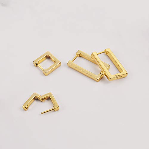 2 Pairs 14K Gold Plated Minimalist Hoop Earrings Small Dainty Geometric Square and Rectangle Huggies Hoops for Girls Women Gift, gold, silver and black4