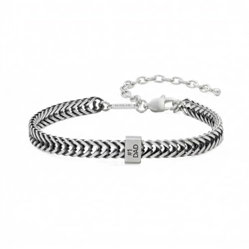 Galis Chain Bracelets For Men - Premium Stainless Steel Non Tarnish Mens Jewelry Fathers Day Gift For Dad (Silver (Black Engraving) 7 Inches)
