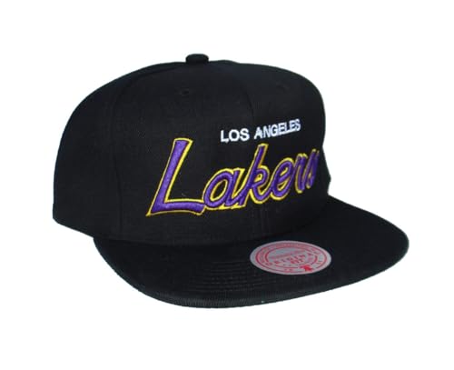 Mitchell & Ness Los Angles Lakers Script Historic Snapback Hat - Black