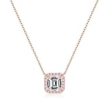 Musihy Collar para mujer a la moda, collares con colgante de oro rosa con moissanita cuadrada/diamante creado y zafiro rosa creado, 40 + 5 cm, Moissanite, Metal, Moissanita Zafiro rosado sintético