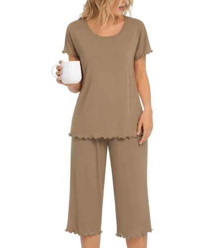 Image of NACHILA Women's Bamboo Viscose Capri Pajamas Set Cooling Short Sleeve Pjs | Ultra-Soft & Breathable,Moisture-Wicking Sleepwear,Cools Night Sweats & Hot Sleepers,OEKO-TEX Certified
