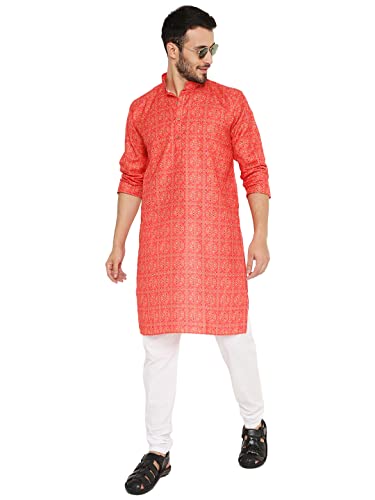Image of Maharaja Traditional Printed Linen Kurta Pyjama Set for Men