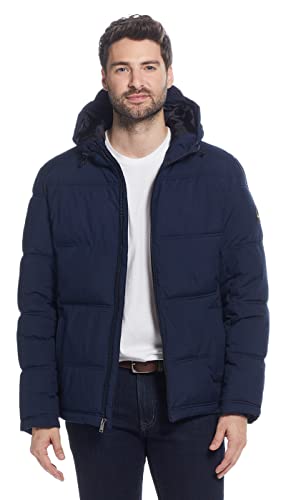 Image of Weatherproof Hooded Puffer Jacket for Men - Water Resistant Bubble Coat for Men | Puffy Alternative Down Jacket