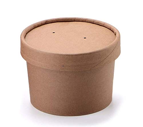 INNO 8OZ Biodegradable Container-Kraft Paper Cup for Ice-Cream/Soup/Food-Eco-Friendly to Go/Take Out Paper Cups with Lids-30 Pack Including Lids (8oz)