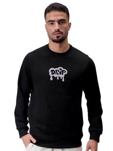 Sweat-shirt col rond homme classique noir regular taille 46 coton confortable