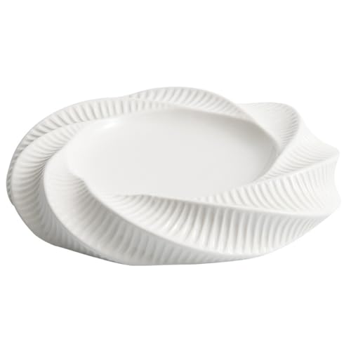 【Vlfn】螺紋花型ダブルレイヤープレート クリエイティブホテル特徴的な食器 デザート用イメージ料理プレーティング皿 商業用食器 高温焼成磁器 中空 2 層保温 滑らかな釉面 起伏浮彫デザイン 家庭&商用両用 (12インチ二段式低型)