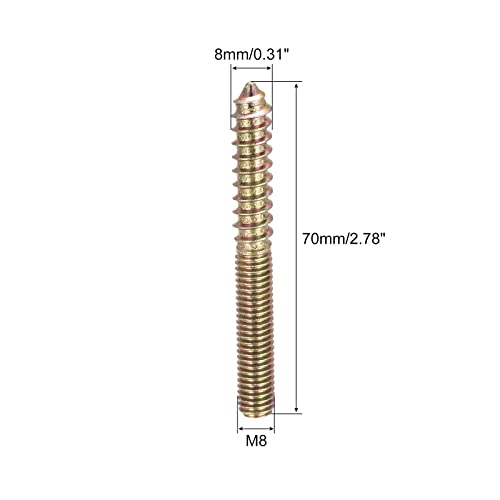 Image of uxcell M8x70mm Hanger Bolts, 8pcs Double Ended Thread Dowel Screws for Wood Furniture
