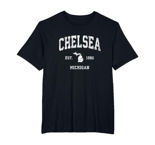 Chelsea Michigan MI Vintage Athletic Sports Design T-Shirt, Men's Big and Tall, Black, 4X Tall