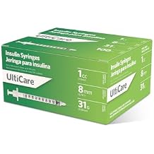 UltiCare U-100 Insulin Syringes, Comfortable and Accurate Dosing of Insulin, Compatible with Any U-100 Strength Insulin, Size 1cc, 31G x 8mm, 100 ct Box