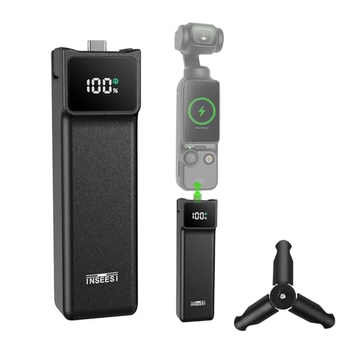 Battery Handle for DJI Osmo Pocket 3/ Pocket 4 Portable Battery Grip Pack Pocket 3 Accessories with Mini Tripod 5000mAh 22.5W Fast Charging 1/4Thread Interface Digital Power Display