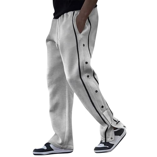 Generisch Jogginghose Herren Reha Hose mit seitlicher Knopfleiste zum öffnen Button Up Baumwolle Mix Sporthose Freizeithose Abreißhose Open Leg Jogger Sportkleidung Mann Herren Leggings