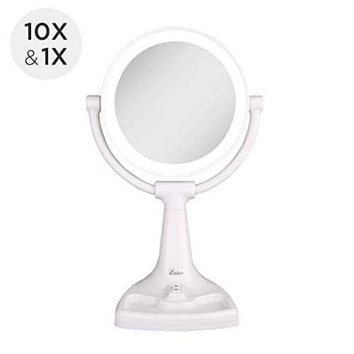 Zadro 11" W Max Bright Fluorescent Lighted Makeup Mirror With Magnification 10X/1X Swivel Head Tray Makeup Light Mirror, White #TOP1