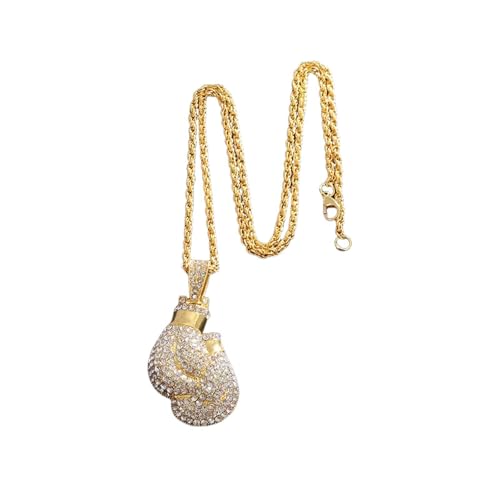 Collier gants de boxe bling couleur or glacé de style punk de luxe