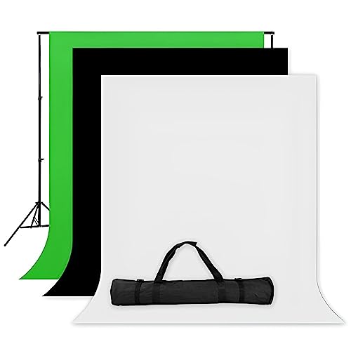 HIFFIN® Green White Black Screen Backdrop with Stand, 8FT X 12FT Wide Green Screen Backdrop with 9 FT x 12 FT Wide Photo Backdrop Stand, Photo Backdrop Stand Kit Include Carry Bag (Background kit 01