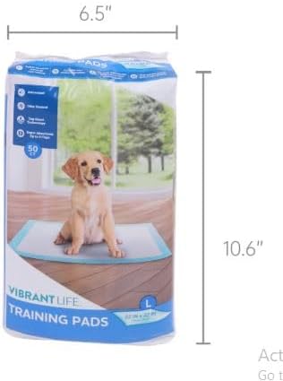 Vibrant Life~Training Pads – Super Absorbent, Leak Proof, & Fast Dry Dog and Puppy Pee Pads ~ L 22 in x 22 in, 50 Count~Pack of 2
