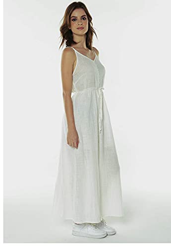 Vestido Longo Linho e Algodão Evasê com Botões Sob Branco (P)